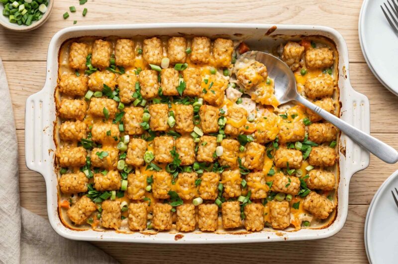 Crispy Cheesy Chicken Casserole With Tater Tot Topping