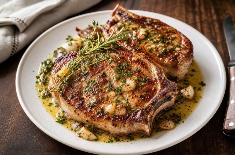 Crispy Seared Pork Chops With Garlic Butter Glaze