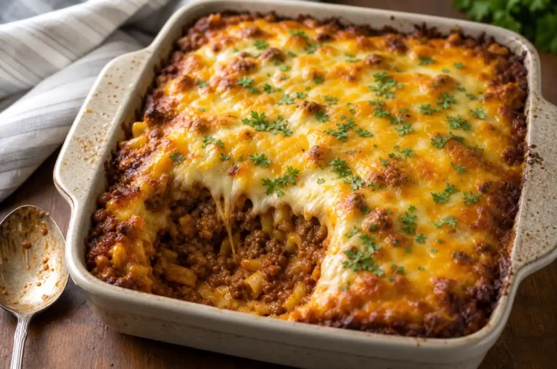 Classic Hamburger Casserole With Pasta and Cheese