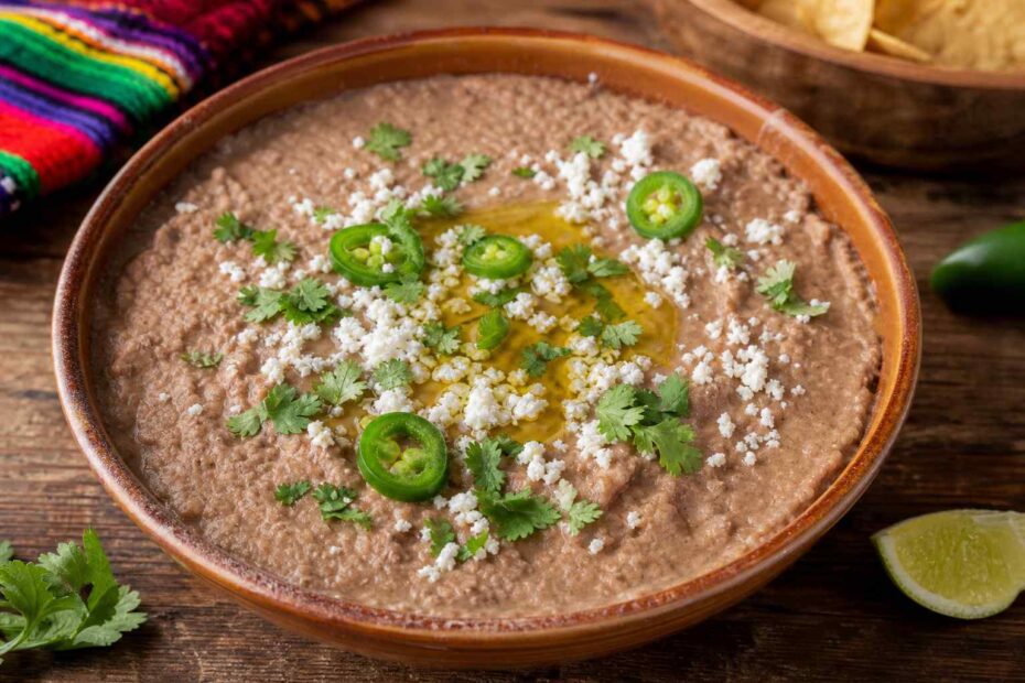 homemade-refried-beans-bowl-cotija-cilantro