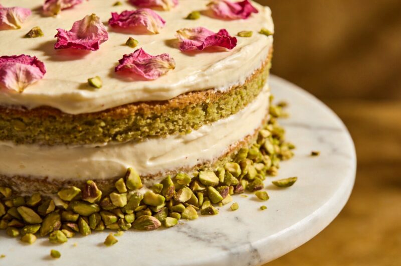 Pistachio Cardamom Layer Cake With Cream Cheese Frosting